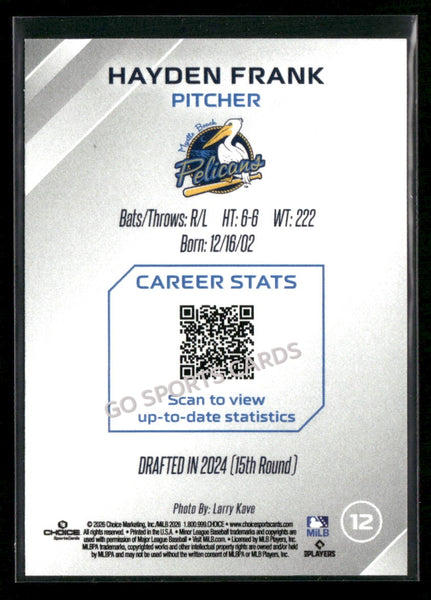 2026 Myrtle Beach Pelicans Hayden Frank
