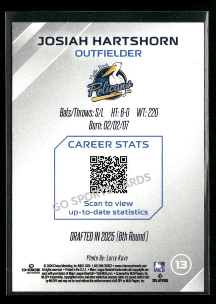 2026 Myrtle Beach Pelicans Josiah Hartshorn