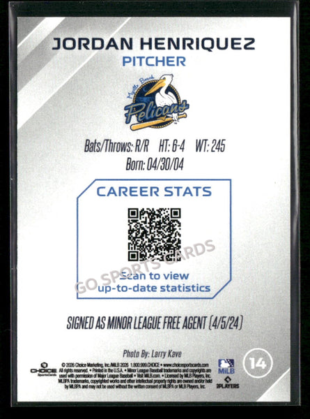 2026 Myrtle Beach Pelicans Jordan Henriquez