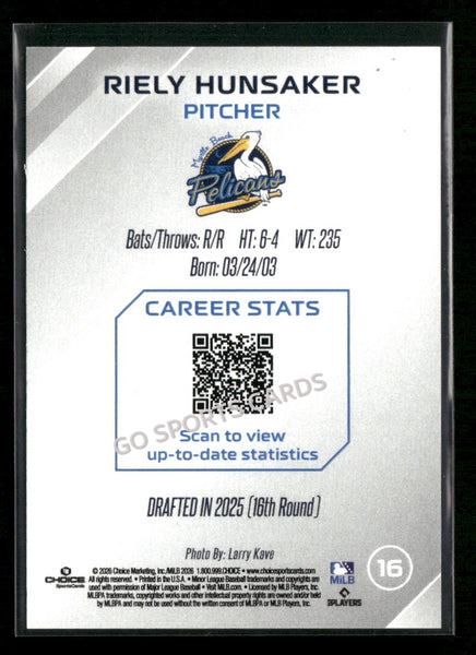 2026 Myrtle Beach Pelicans Riely Hunsaker