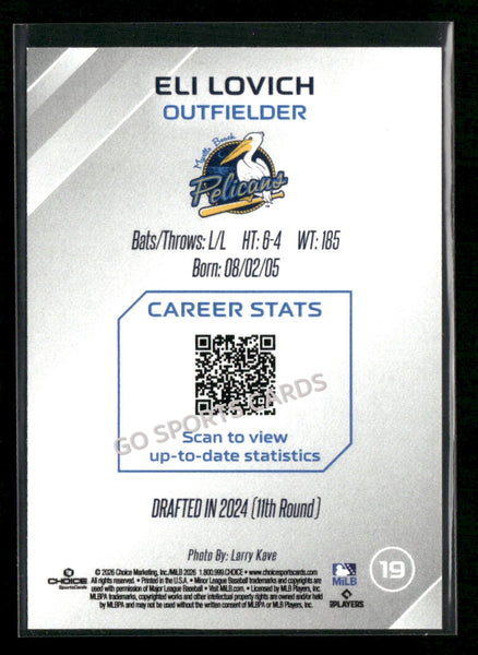 2026 Myrtle Beach Pelicans Eli Lovich