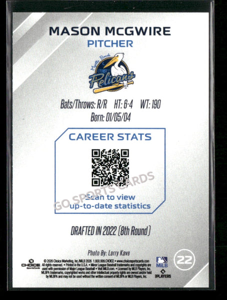 2026 Myrtle Beach Pelicans Mason McGwire