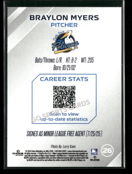 2026 Myrtle Beach Pelicans Braylon Myers