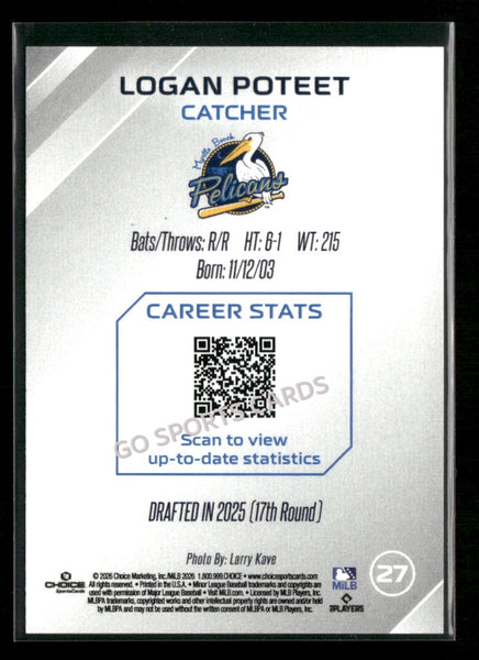 2026 Myrtle Beach Pelicans Logan Poteet