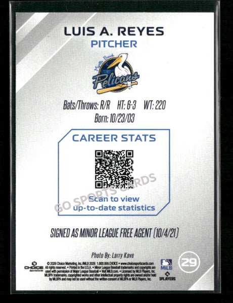 2026 Myrtle Beach Pelicans Luis A Reyes