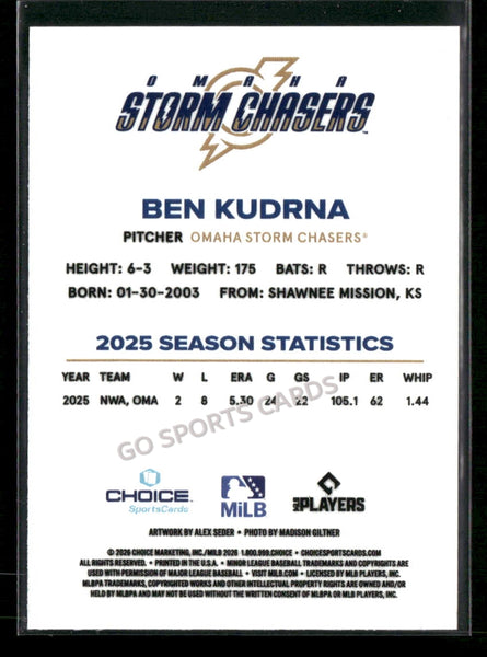2026 Omaha Storm Chasers Ben Kudrna