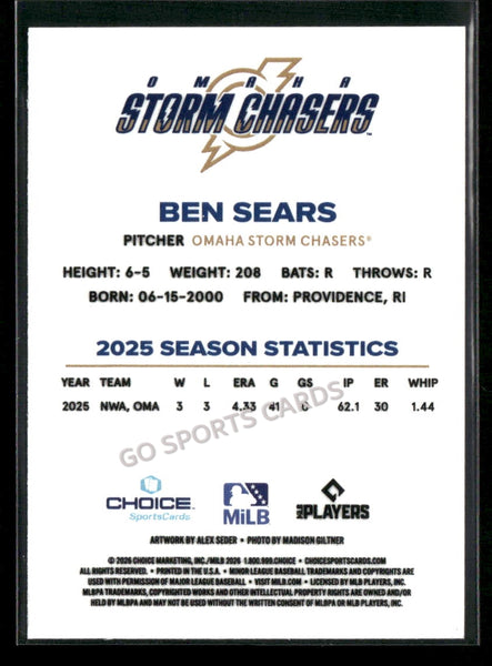 2026 Omaha Storm Chasers Ben Sears