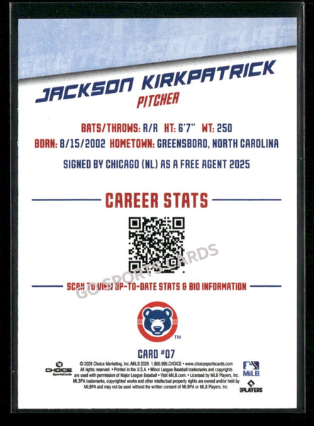 2026 South Bend Cubs Jackson Kirkpatrick