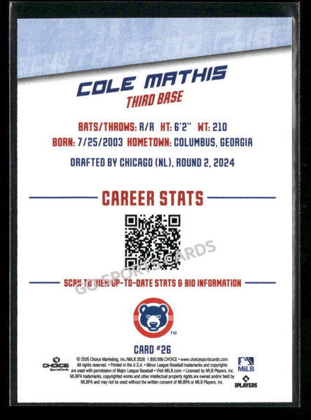 2026 South Bend Cubs Cole Mathis