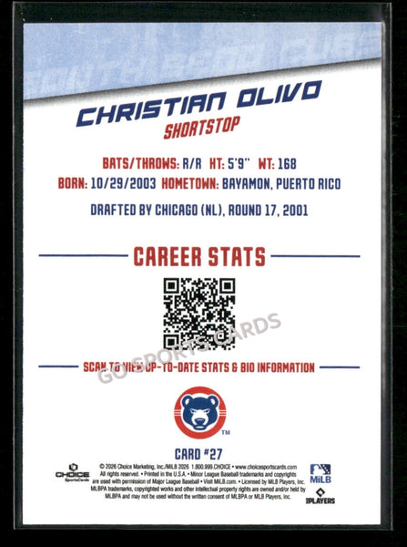 2026 South Bend Cubs Christian Olivo