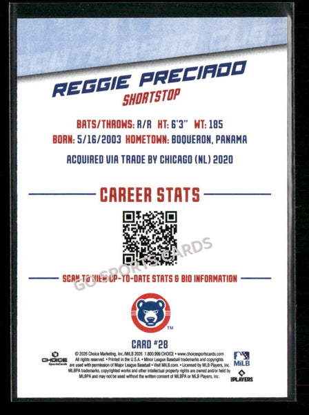 2026 South Bend Cubs Reginald Reggie Preciado