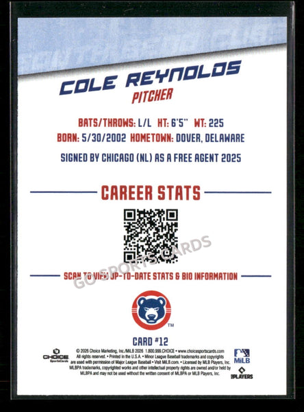 2026 South Bend Cubs Cole Reynolds
