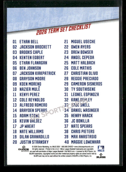 2026 South Bend Cubs Header Checklist