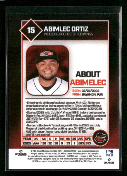 2026 Rochester Red Wings Abimelec Abimlec Ortiz ERROR CARD