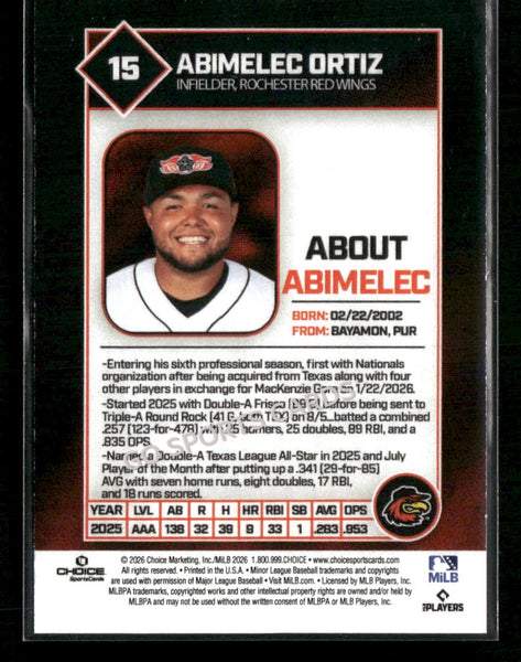 2026 Rochester Red Wings Abimelec Ortiz CORRECT Card