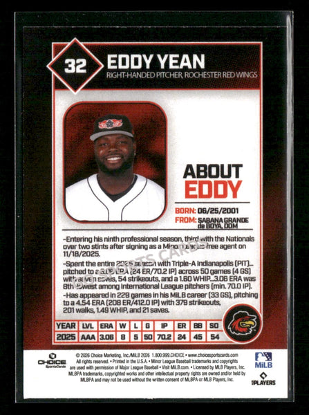 2026 Rochester Red Wings Eddy Yean