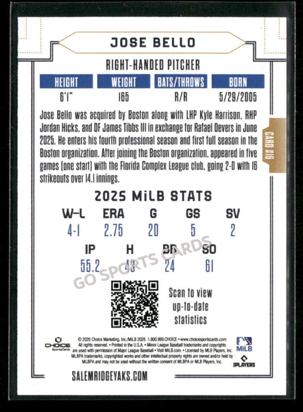 2026 Salem RidgeYaks Jose Bello