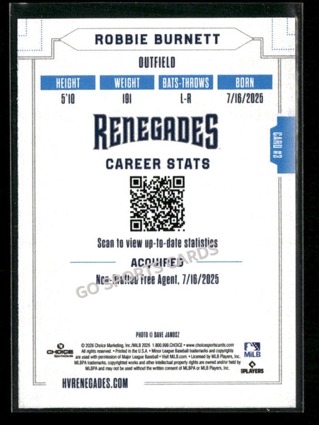 2026 Hudson Valley Renegades Robbie Burnett