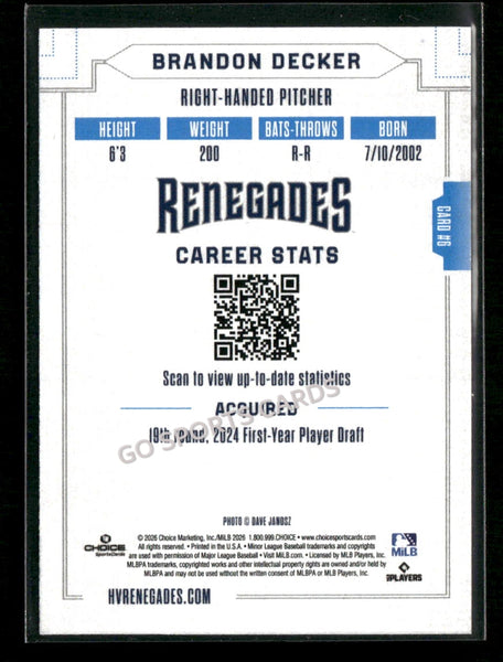2026 Hudson Valley Renegades Brandon Decker