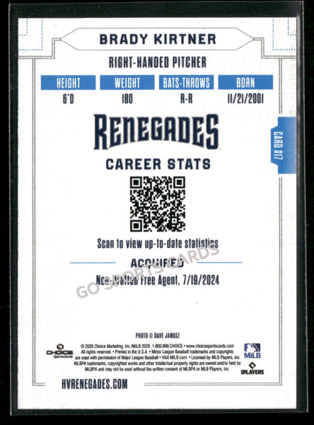 2026 Hudson Valley Renegades Brady Kirtner