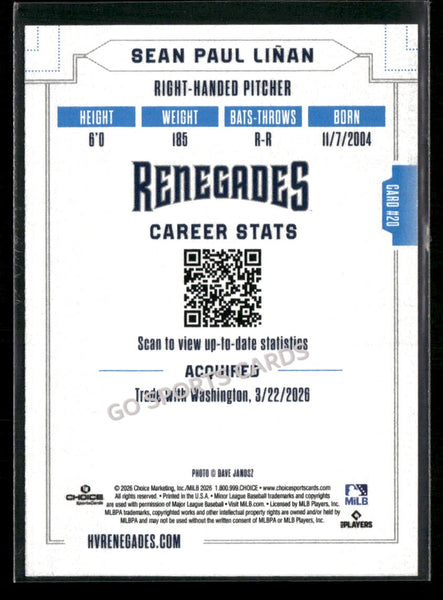 2026 Hudson Valley Renegades Sean Paul Linan