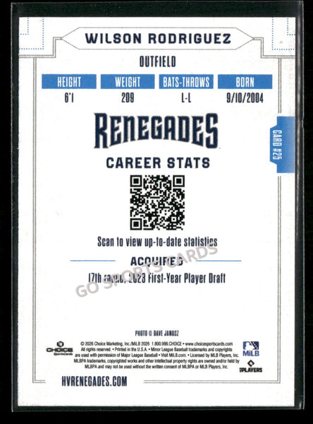 2026 Hudson Valley Renegades Wilson Rodriguez