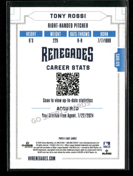 2026 Hudson Valley Renegades Tony Rossi