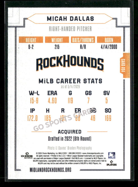 2026 Midland RockHounds Micah Dallas