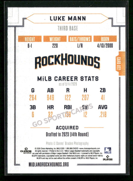 2026 Midland RockHounds Luke Mann