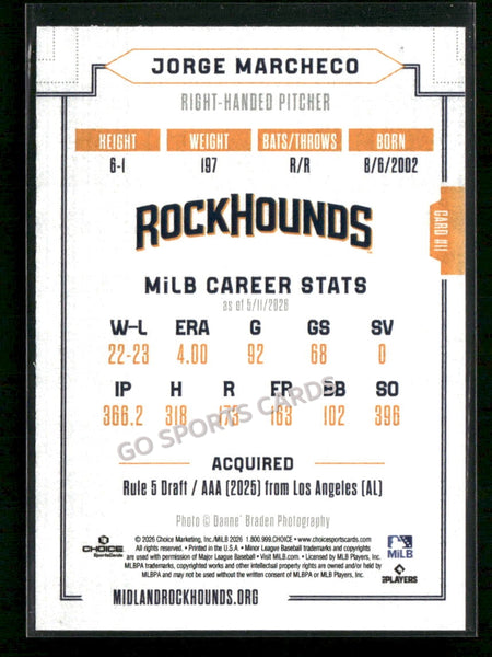 2026 Midland RockHounds Jorge Marcheco