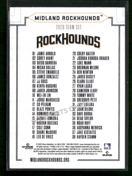 2026 Midland RockHounds Header Checklist