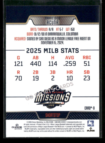 2026 San Antonio Missions Francisco Acuna