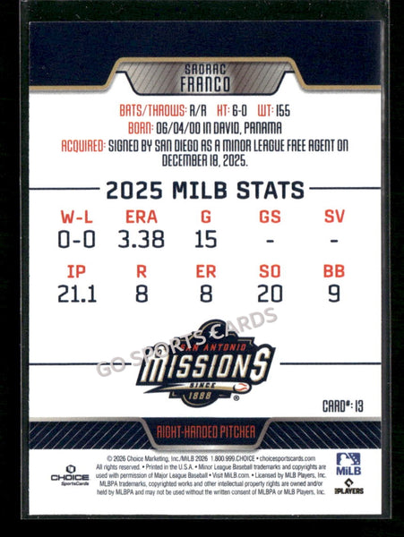 2026 San Antonio Missions Sadrac Franco