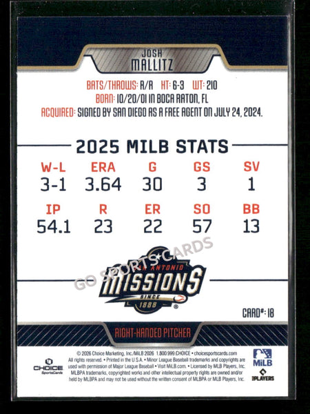 2026 San Antonio Missions Josh Mallitz