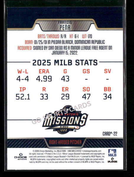 2026 San Antonio Missions Francis Pena