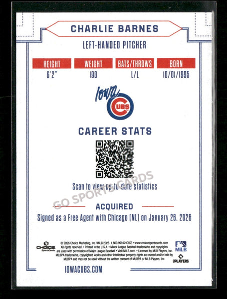 2026 Iowa Cubs Charlie Barnes