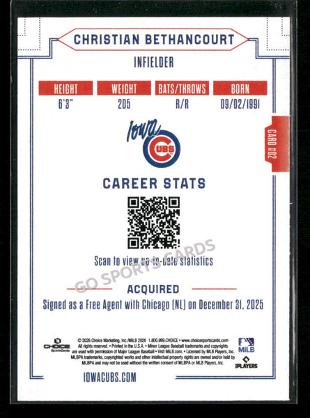 2026 Iowa Cubs Christian Bethancourt