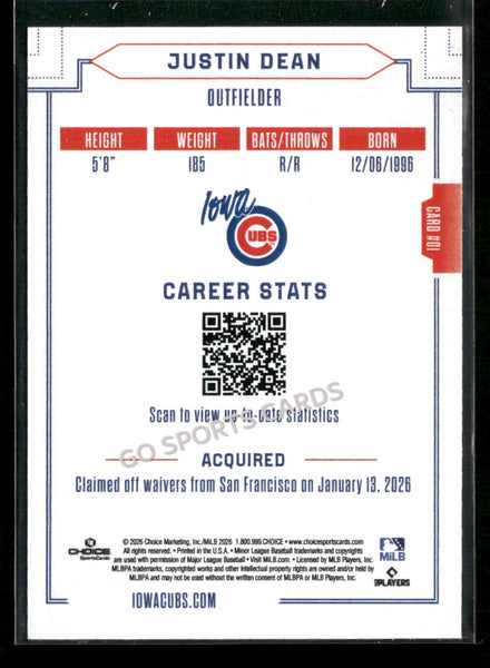 2026 Iowa Cubs Justin Dean