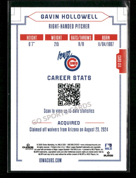 2026 Iowa Cubs Gavin Hollowell