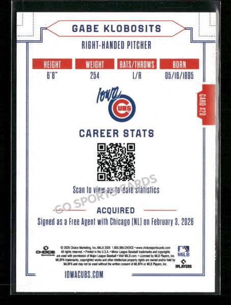 2026 Iowa Cubs Gabe Klobosits