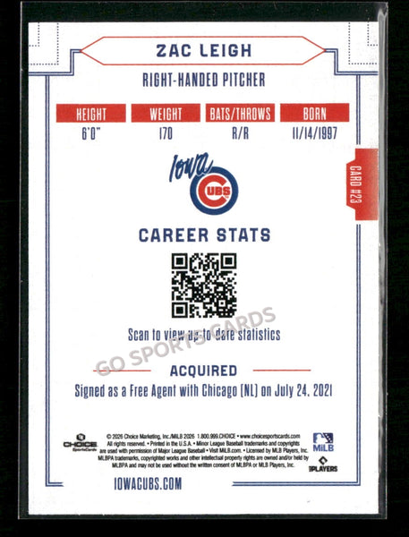 2026 Iowa Cubs Zac Leigh