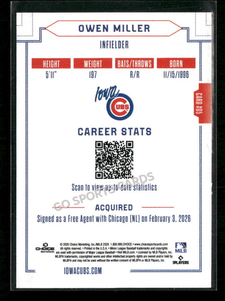 2026 Iowa Cubs Owen Miller