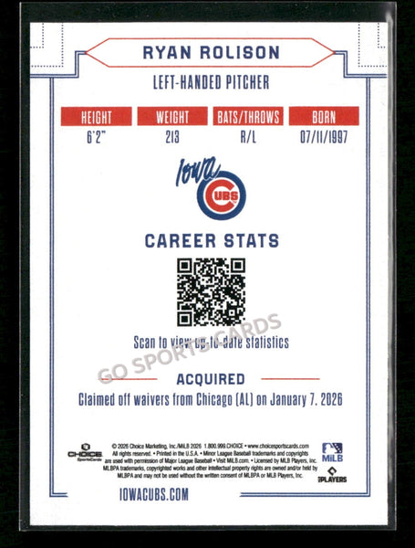 2026 Iowa Cubs Ryan Rolison
