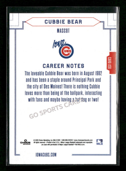 2026 Iowa Cubs Cubbie Bear Mascot
