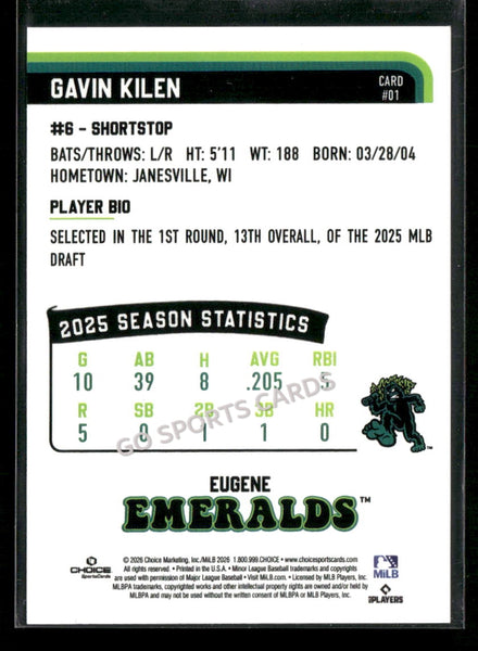 2026 Eugene Emeralds Gavin Kilen