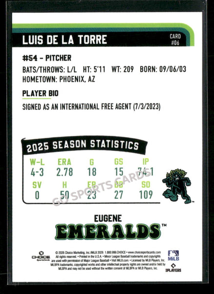 2026 Eugene Emeralds Luis De La Torre