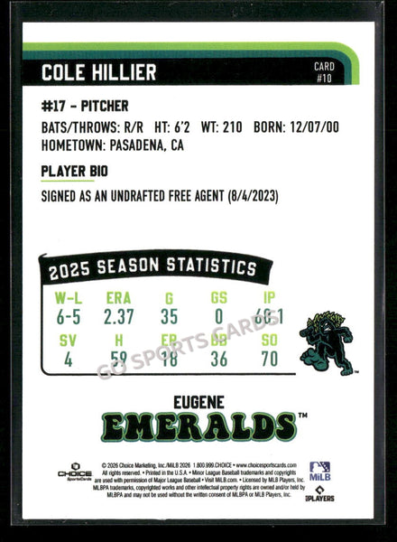 2026 Eugene Emeralds Cole Hillier
