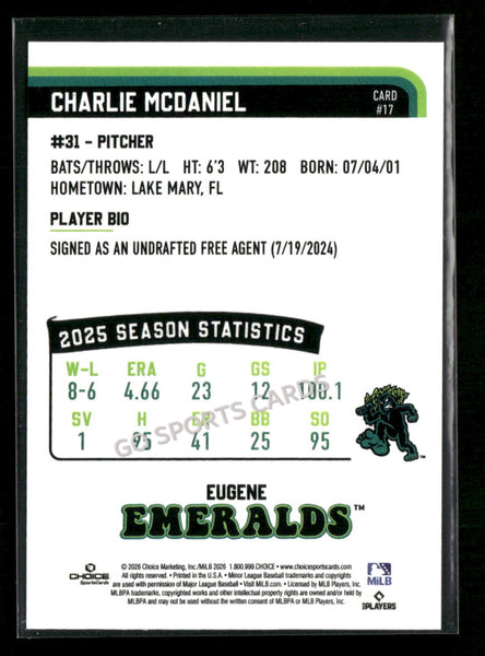 2026 Eugene Emeralds Charlie McDaniel