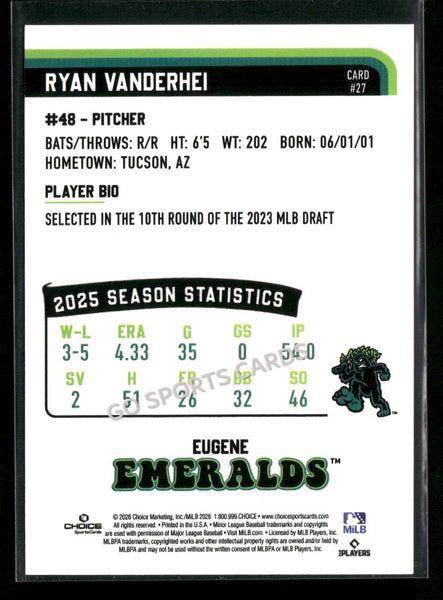 2026 Eugene Emeralds Ryan Vanderhei