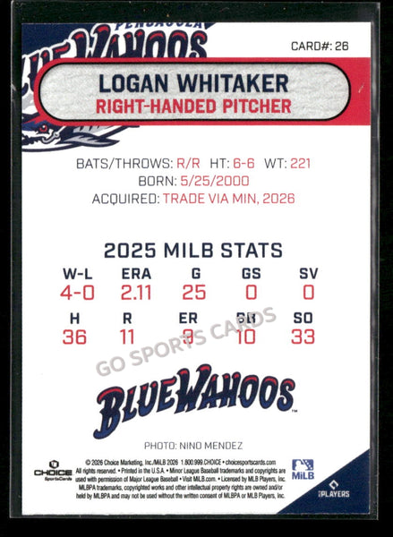 2026 Pensacola Blue Wahoos Logan Whitaker